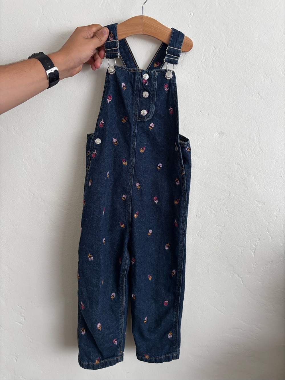 Zara floral embroidered denim overalls